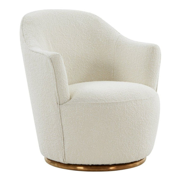 VIG Furniture Vera Plush Sherpa Swivel Chair With Gold Metal Base — Mid-Century Modern Cozy Accent Seat 98 VGRHAC-542-WHT-CH
