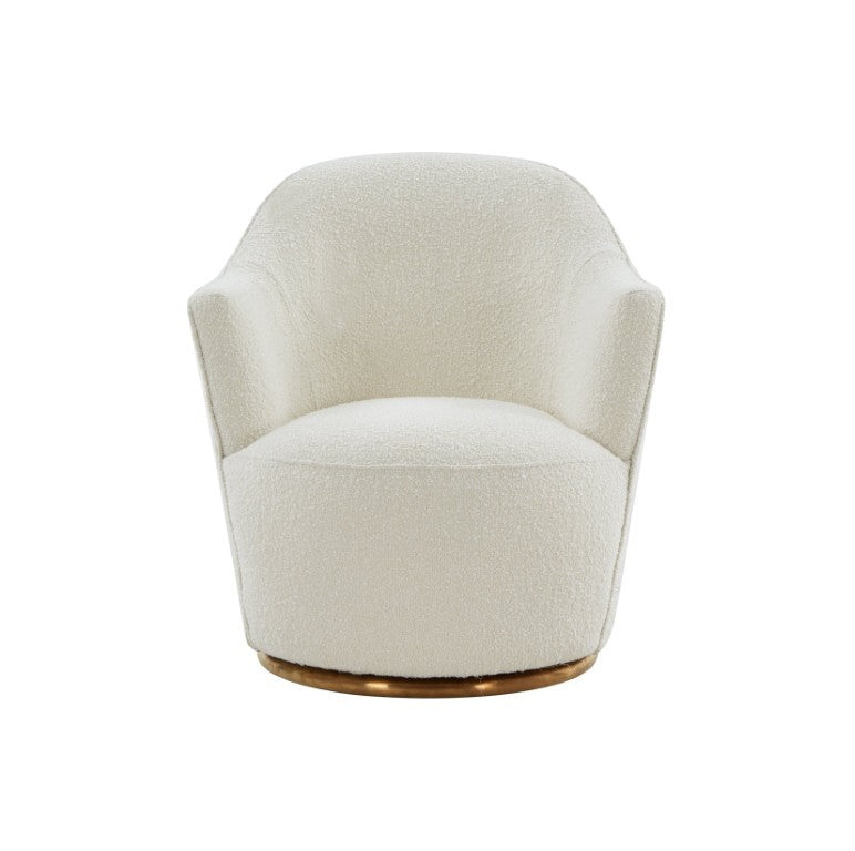 VIG Furniture Vera Plush Sherpa Swivel Chair With Gold Metal Base — Mid-Century Modern Cozy Accent Seat 98 VGRHAC-542-WHT-CH