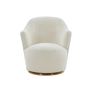 VIG Furniture Vera Plush Sherpa Swivel Chair With Gold Metal Base — Mid-Century Modern Cozy Accent Seat 98 VGRHAC-542-WHT-CH