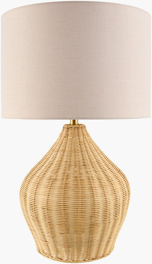 Surya Velles Hand-painted Rattan Accent Lamp with Linen Shade for Bohemian Bedroom VES-002