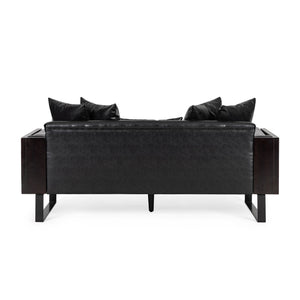 English Elm Christopher Knight Home® - LOVESEAT Contemporary Oversized Faux Leather Loveseat with Button Tufting, Iron Sled Legs, 72.5" Black 72103.00PUMDNT