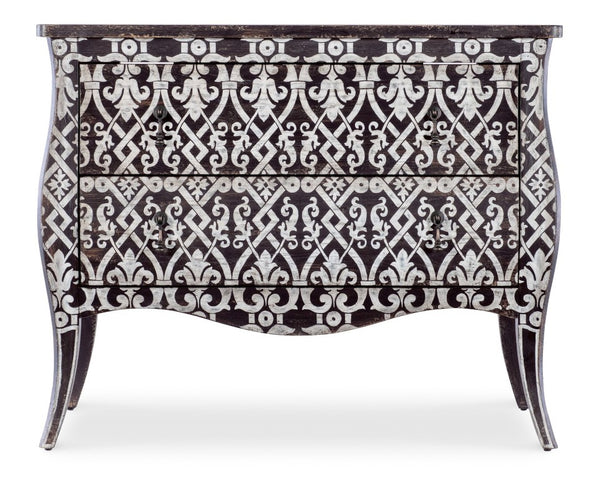 Hooker Furniture Americana Molasses Bombe Two-Drawer Accent Chest With Fleur-De-Lis Motif, Antique Bronze Pulls, Heirloom Appeal 7050-85006-893