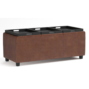 English Elm Avalon Storage Ottoman - Distressed Saddle Brown Vegan Leather With Hidden Storage & Serving Trays B136P158256