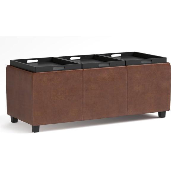 English Elm Avalon Storage Ottoman - Distressed Saddle Brown Vegan Leather With Hidden Storage & Serving Trays B136P158256