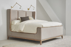 A.R.T. Furniture Passage California King Upholstered Bed In Natural Oak - Luxurious Velvet, Transitional Style Design Beige, Brown Ash Solids,Knotty Oak Veneers,Foam,Fabric,Metal 287147-2302