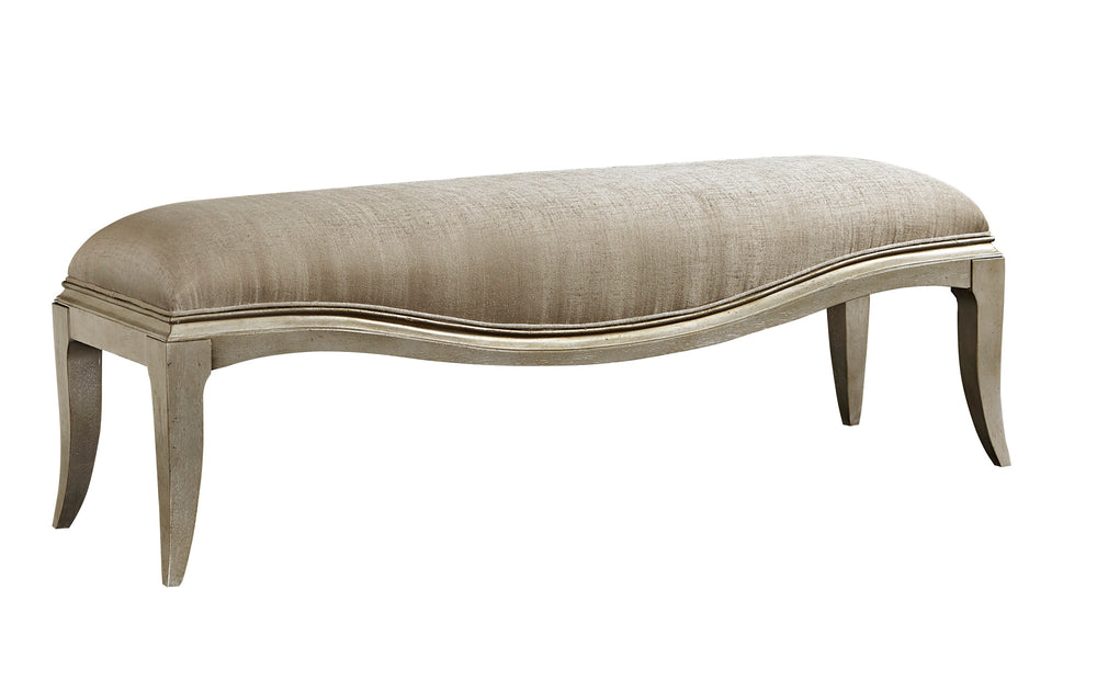 A.R.T. Furniture Starlite Glamour Bed Bench In Peri Finish - Upholstered, Elegant Design With Sleek Flare Legs Silver, Silver Parawood Solids,Primavera Veneer,Foam,Fabric 406149-2227