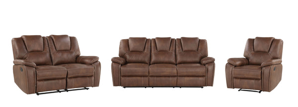 English Elm Steve Silver - Katrine 3-Piece Living Room Set with Faux-Leather Baseball Stitching, Padded Headrests & Recline Dark Brown B081S00237