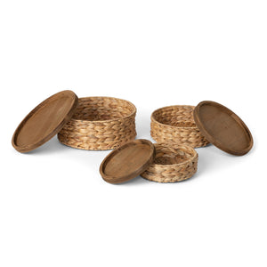 Woven Water Hyacinth Round Storage Basket, Set of 3 EAW20618 Park Hill