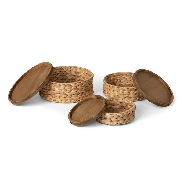 Woven Water Hyacinth Round Storage Basket, Set of 3 EAW20618 Park Hill