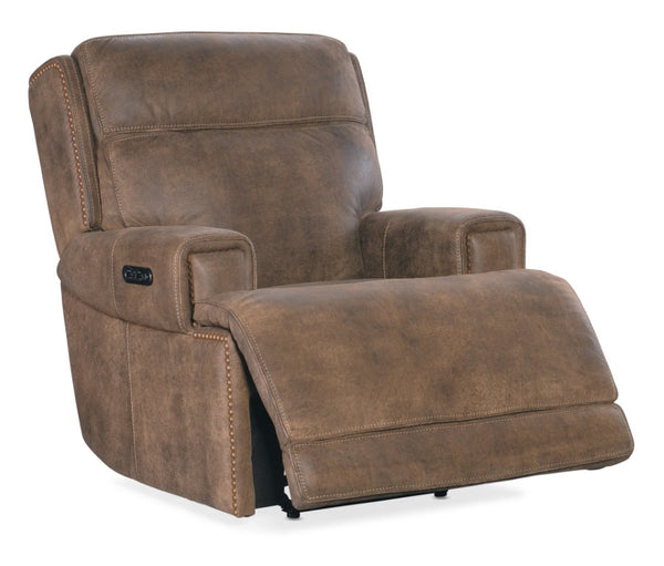 Hooker Furniture Wheeler Zero Gravity Power Recliner In Seville Timber Aniline Leather With Usb, Gold Nailhead Accents Brown SS762-PHZ1-085