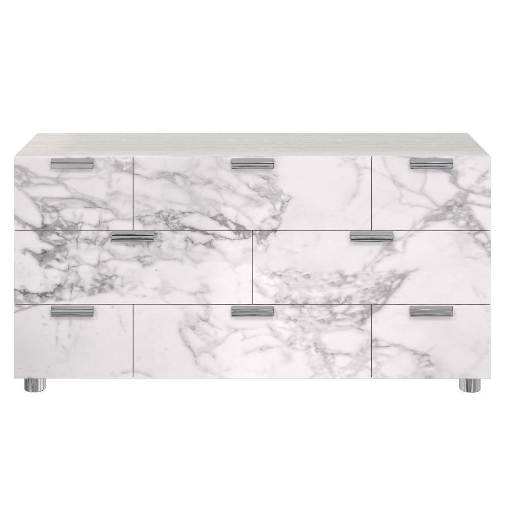 Bernhardt Bernhardt Stratum Dresser With Arabescato Stone Fronts, 8 Soft‑Close Drawers, Mist Wood Case, Polished Nickel Accents 325050
