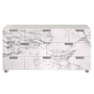 Bernhardt Bernhardt Stratum Dresser With Arabescato Stone Fronts, 8 Soft‑Close Drawers, Mist Wood Case, Polished Nickel Accents 325050