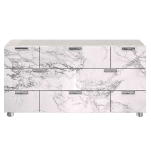 Bernhardt Bernhardt Stratum Dresser With Arabescato Stone Fronts, 8 Soft‑Close Drawers, Mist Wood Case, Polished Nickel Accents 325050