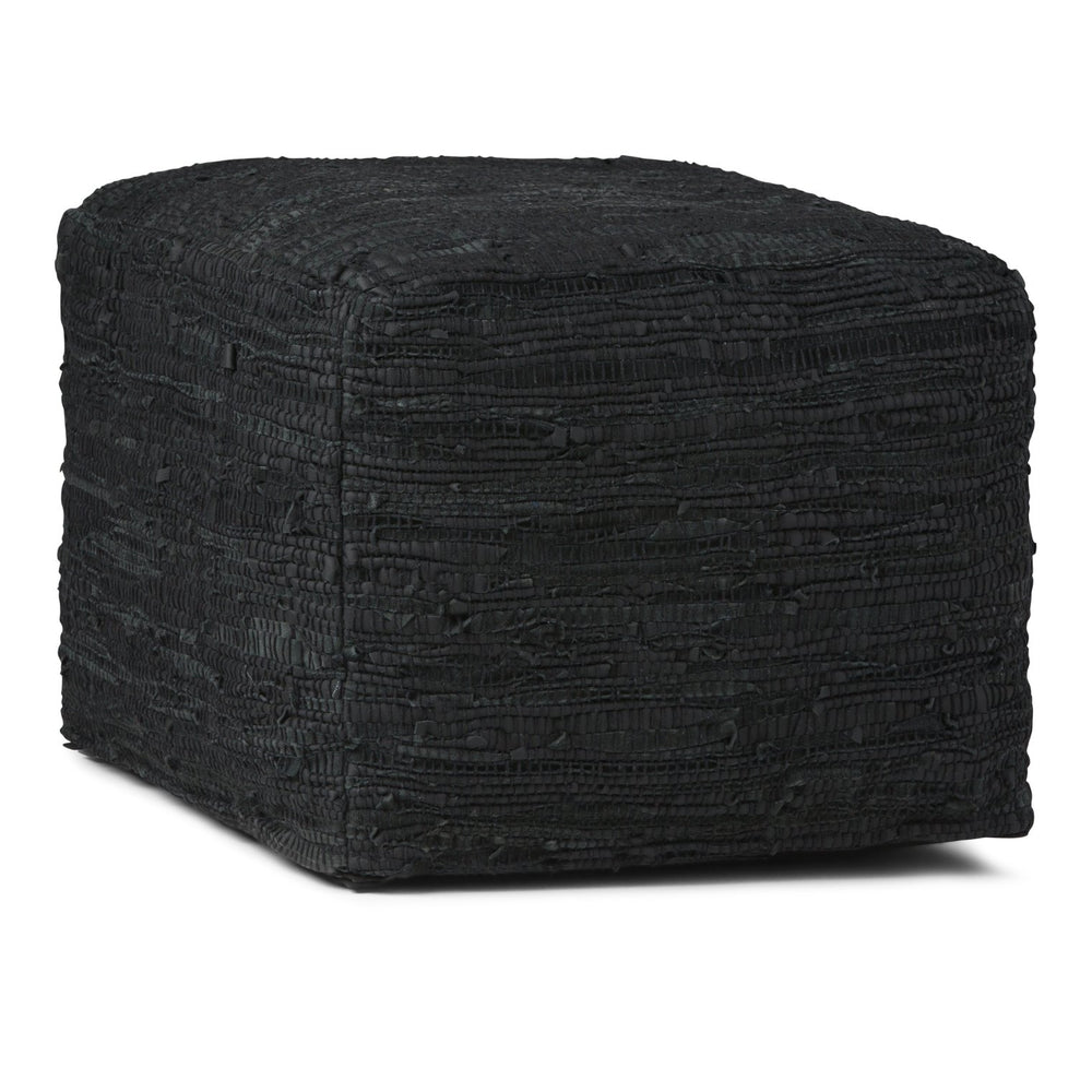 English Elm Fredrik Square Pouf - Stylish Black Buffalo Leather Accent Seat For Comfort & Versatile Use B136P159285