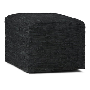 English Elm Fredrik Square Pouf - Stylish Black Buffalo Leather Accent Seat For Comfort & Versatile Use B136P159285