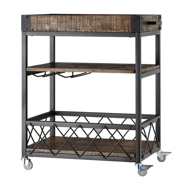 Homelegance By Top-Line Rafferty Rustic Serving Cart Black Wood