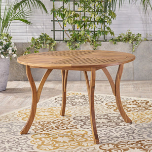English Elm Hermosa Round Acacia Wood Outdoor Dining Table Slatted Teak Patio Seats Four 62916.00