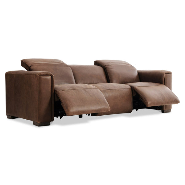 Bernhardt Bernhardt Billings Leather Power Motion Sofa With Pop-Up Headrests, Fold-Over Padded Arms & Stitching 527RLO