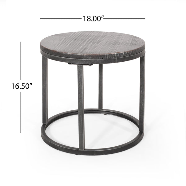 English Elm Christopher Knight Home® - COFFEE Modern Industrial Nesting Table Set — Wire‑Brushed Firwood Tops with Sturdy Iron Frame Durable Style Black+Silver 67141.00