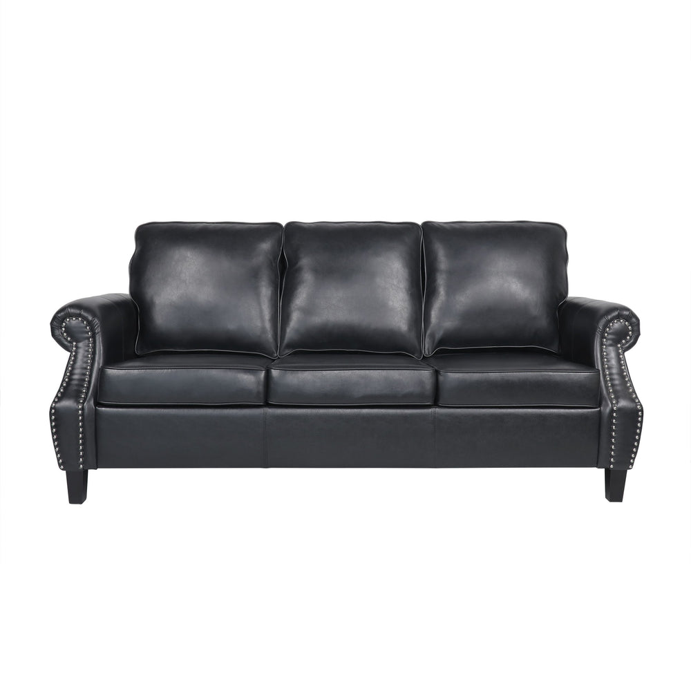 English Elm 3 Seater Pu Leather Sofa with Nailhead Trim Tapered Birch Legs for Modern Living 71405.00PUMDNT
