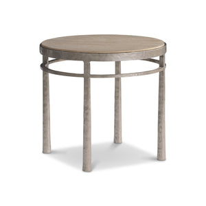 Bernhardt Bernhardt Aventura Side Table With Marcona Oak Top & Frosted Nickel Cast-Aluminum Base, 24"H 318125