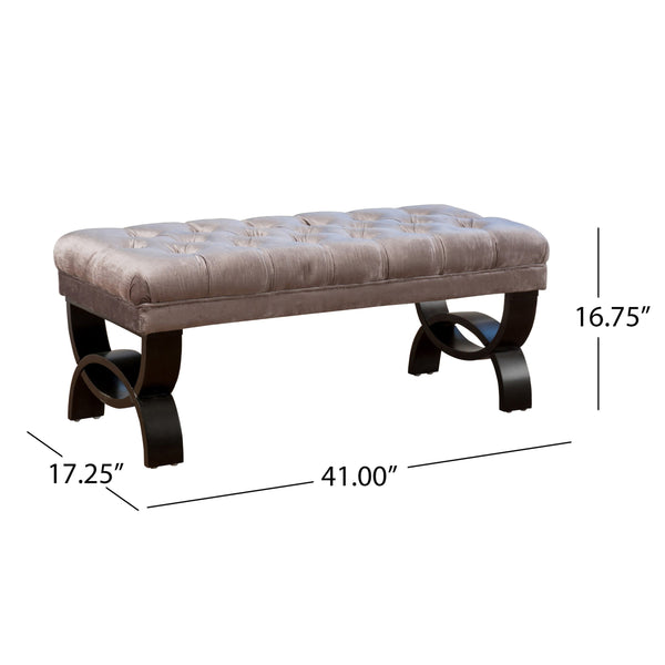 English Elm Christopher Knight Home® - Button-Tufted Velvet Ottoman Bench — Upholstered Storage Footrest Seat with Birch Legs, Grey, 41" 54743.00CVLTGRY