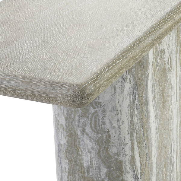 Bernhardt Bernhardt Arcadia Console Table With Monolithic Faux-Stone Column And Wire-Brushed Oak Cantilever Top 334914