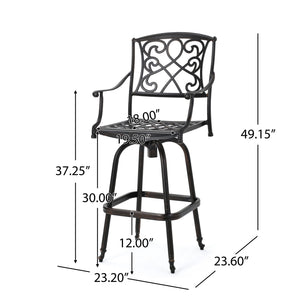 English Elm Christopher Knight Home® - WATERBURY Paris Copper Cast Barstool – Elegant Swivel Aluminum Patio Stool with Antique Finish and Rust‑Resistant Hardware 60006.00