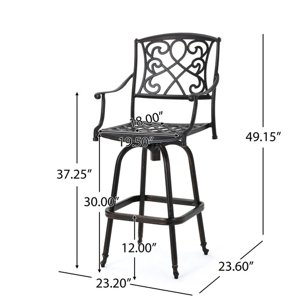 English Elm Christopher Knight Home® - WATERBURY Paris Copper Cast Barstool – Elegant Swivel Aluminum Patio Stool with Antique Finish and Rust‑Resistant Hardware 60006.00