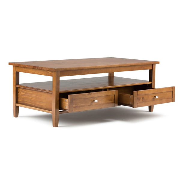 English Elm Warm Solid Wood 48" Transitional Coffee Table With Storage, Hand-Finished Light Golden Brown Design B136P159564-GIGA