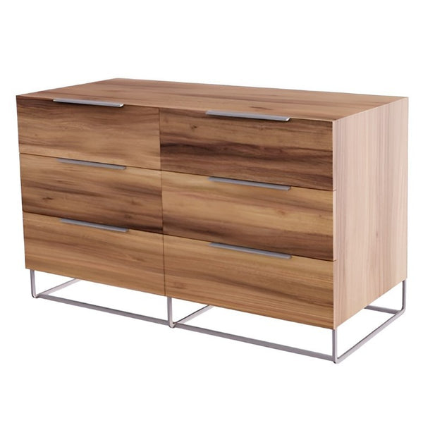 VIG Furniture Lorenzo Italian Modern Light Oak Dresser With 6 Soft-Close Drawers, Stainless Steel Legs & Open Base VGACLORENZO-DRS