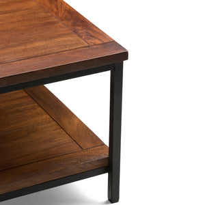 English Elm Skyler Square Coffee Table - Handcrafted Dark Cognac Brown With Industrial Metal Frame & Storage B136P158238-GIGA