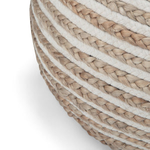 English Elm Yolanda Handcrafted Round Pouf in Natural Beige – Cotton & Jute Woven Accent Ottoman, 20" D x 14" H B136P159336