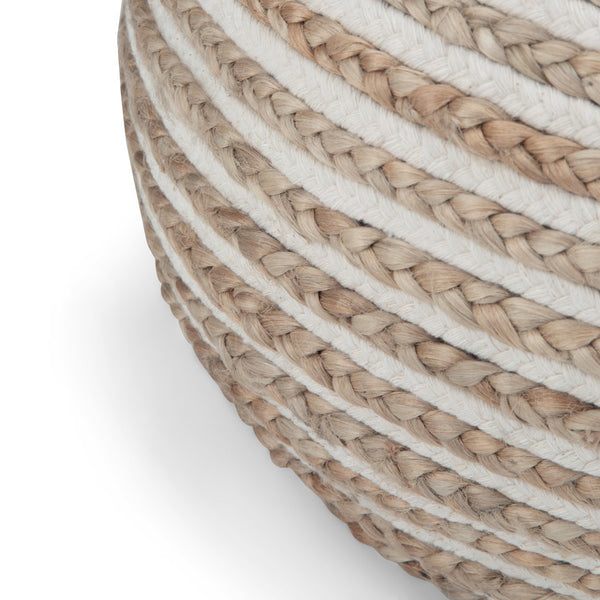 English Elm Yolanda Handcrafted Round Pouf in Natural Beige – Cotton & Jute Woven Accent Ottoman, 20" D x 14" H B136P159336
