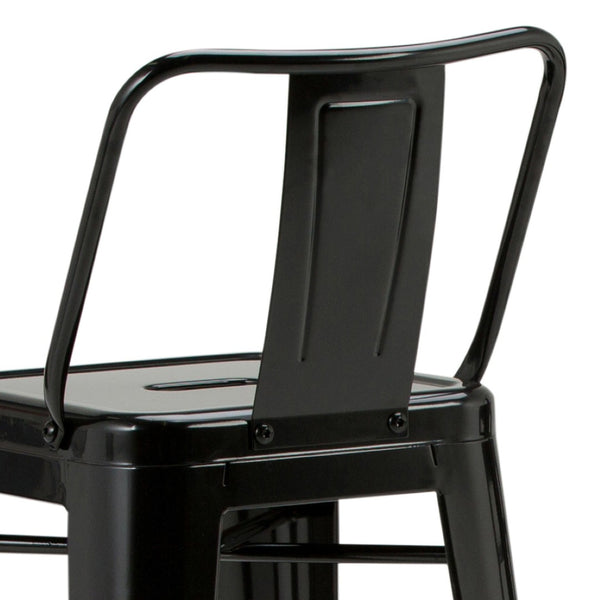 English Elm Rayne 30" Industrial Metal Bar Stool Set Of 4 - Ergonomic Back, Durable Black Finish For Home & Bar B136P159500-GIGA