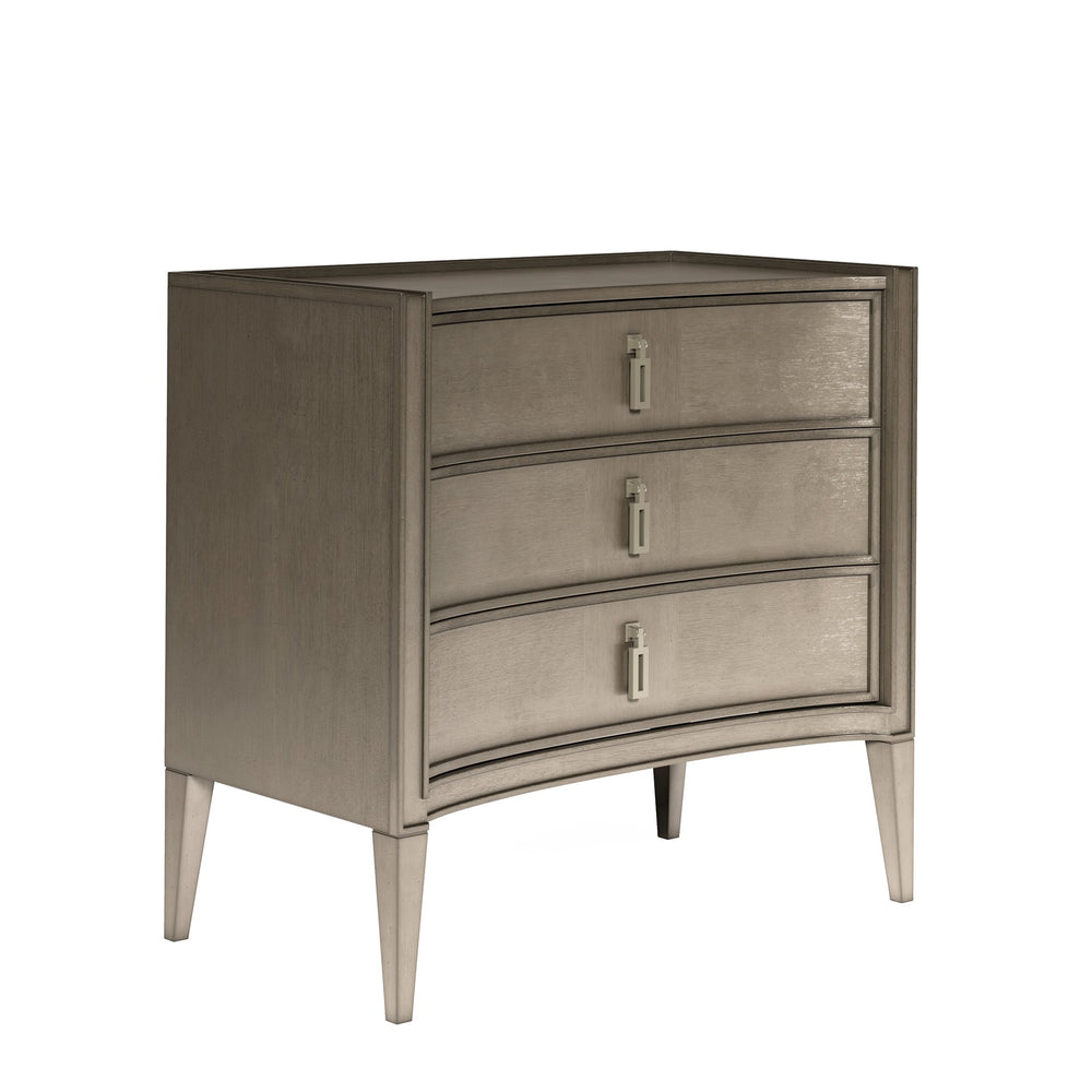 A.R.T. Furniture Cove Nightstand: Glam Transitional Design With Usb Chargers, 3 Drawers & Elegant Concave Face Finish Grey Rubberwood Solids,Primavera Veneers,Metal 349141-2743