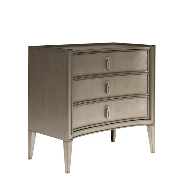 A.R.T. Furniture Cove Nightstand: Glam Transitional Design With Usb Chargers, 3 Drawers & Elegant Concave Face Finish Grey Rubberwood Solids,Primavera Veneers,Metal 349141-2743