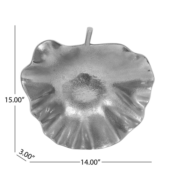 English Elm Christopher Knight Home® - Plate Handcrafted Aluminum Decorative Leaf Plate in Raw Nickel Finish — 17" x 16" Artisan Catchall, Jewelry Tray 72534.00