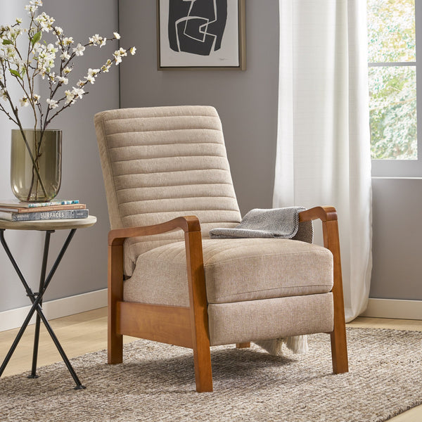 English Elm Christopher Knight Home® - Fabric Sand Push-Back Recliner Chair with Channel Stitching, Rubberwood Frame, Compact Comfort Lounge — Ergonomic Manual Club Seat (Sand) 71261.00SND