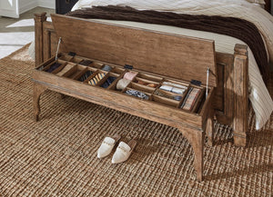 Hooker Furniture Americana Honey Bed Bench With Lift-Top Storage, Carved Legs, Distressed Oak Veneer Charm (96) 7050-90119-85