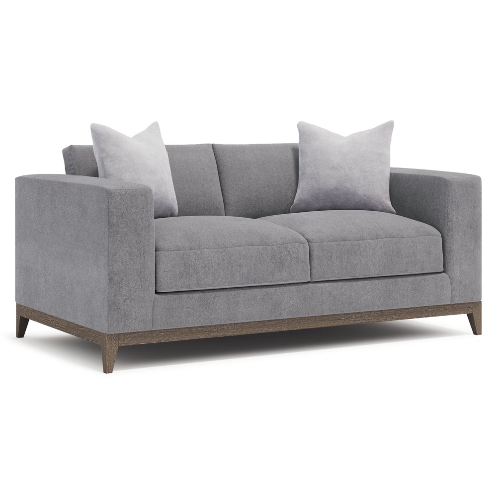 Bernhardt Bernhardt Noel Loveseat In Grey Fabric With Feather-Down Cushions, Low Profile & Portobello Base - Made to Order P7325A