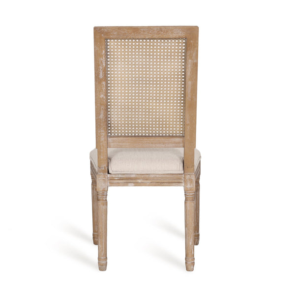 English Elm Dining Chair Set of Two with Cane Back Fluted Legs and Upholstered Seat French Style 71238.00BGENTL