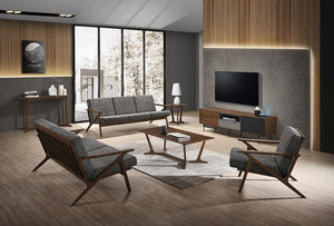 VIG Furniture Candea Mid-Century Walnut Accent Chair With Heathered Grey Upholstery, Solid Wood Frame, Cozy Seat VGMAMI-997-CHR