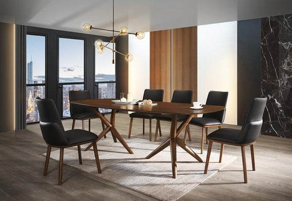 VIG Furniture Utah Sculptural Walnut Rectangular Dining Table — Mid‑Century Ash Veneer Top, Seats 8, Sturdy Design VGMAMIT-8107
