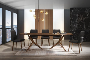 VIG Furniture Utah Sculptural Walnut Rectangular Dining Table — Mid‑Century Ash Veneer Top, Seats 8, Sturdy Design VGMAMIT-8107