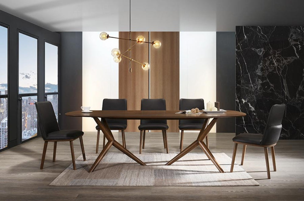 VIG Furniture Utah Modern Eco-Leather Dining Chairs Set Of 2 — Walnut Rubberwood Legs, Curved Back Comfort VGMAMI-973