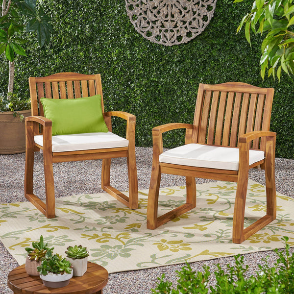 English Elm Christopher Knight Home® - DELLA Wood KD Armchair Set of 2 — Cream Acacia Outdoor Dining Chairs, Weather & Rust Resistant Comfort 57217.00ACA