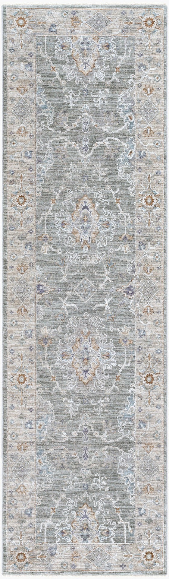 Livabliss Virginia Traditional High Low Pile Turkish Runner Rug for Hallways and Entryways Sage, Lavender 2'2" x 7'9" VGN2303-2277