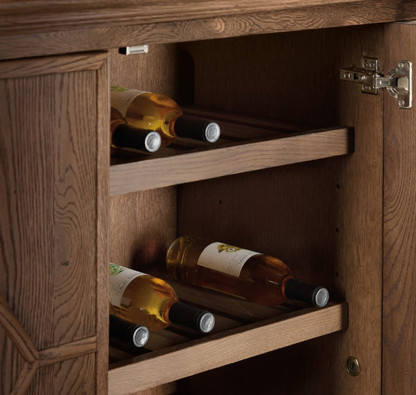 Hooker Furniture Driftwood Buckboard Entertainment Credenza With Soft-Close Doors, Ventilated Av Panels & Wine Storage Medium Wood 6820-55490-85