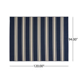 Christopher Knight Home® - Noble House - Cabana Outdoor 7'10" X 10' Stripe Area Rug, Navy and Ivory